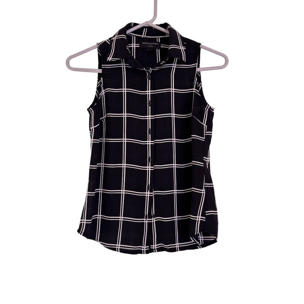 Banana Republic Women's Black Stripe Collared Button Up Sleeveless Shirt XXSP - Picture 1 of 7
